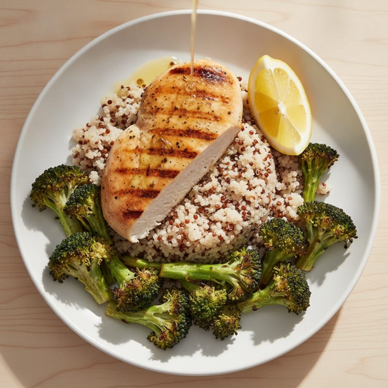Grilled Chicken Breast with Quinoa and Roasted Broccoli