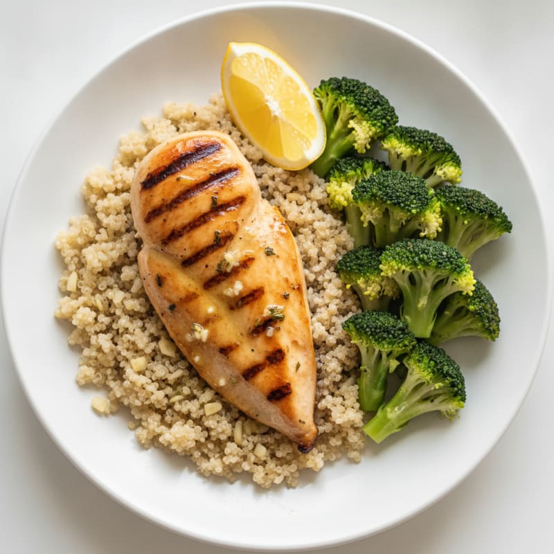 Grilled Chicken Breast with Quinoa and Steamed Broccoli