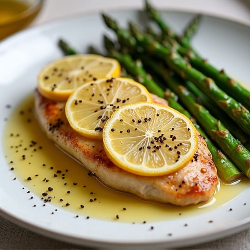 Lemon Garlic Pan Seared Chicken with Roasted Asparagus