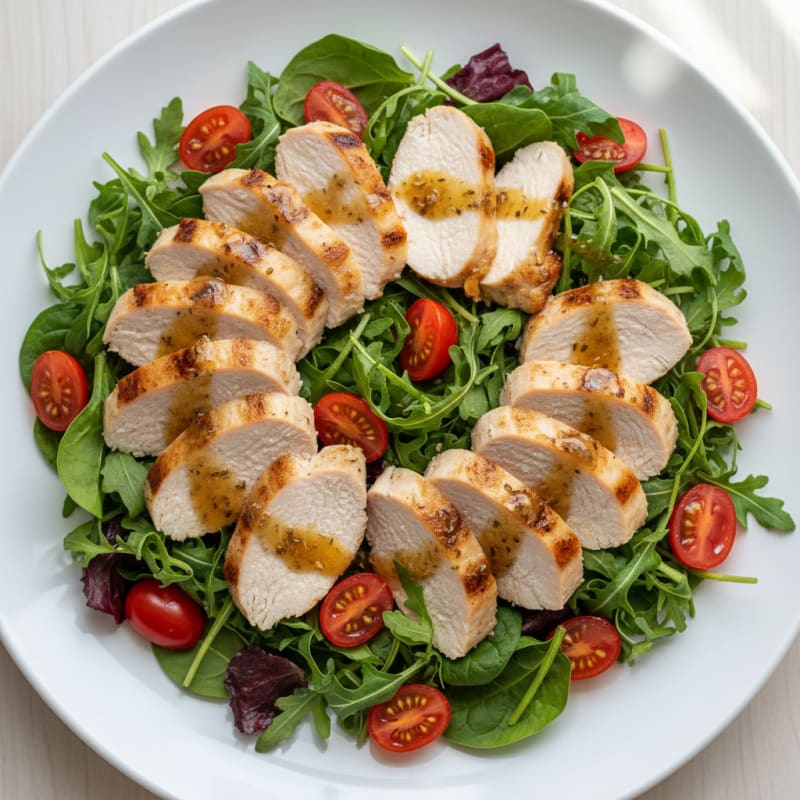 Grilled Turkey Breast over Mixed Greens with Cherry Tomatoes