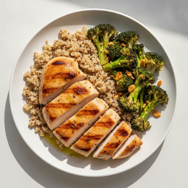 Grilled Chicken Breast with Roasted Broccoli and Quinoa