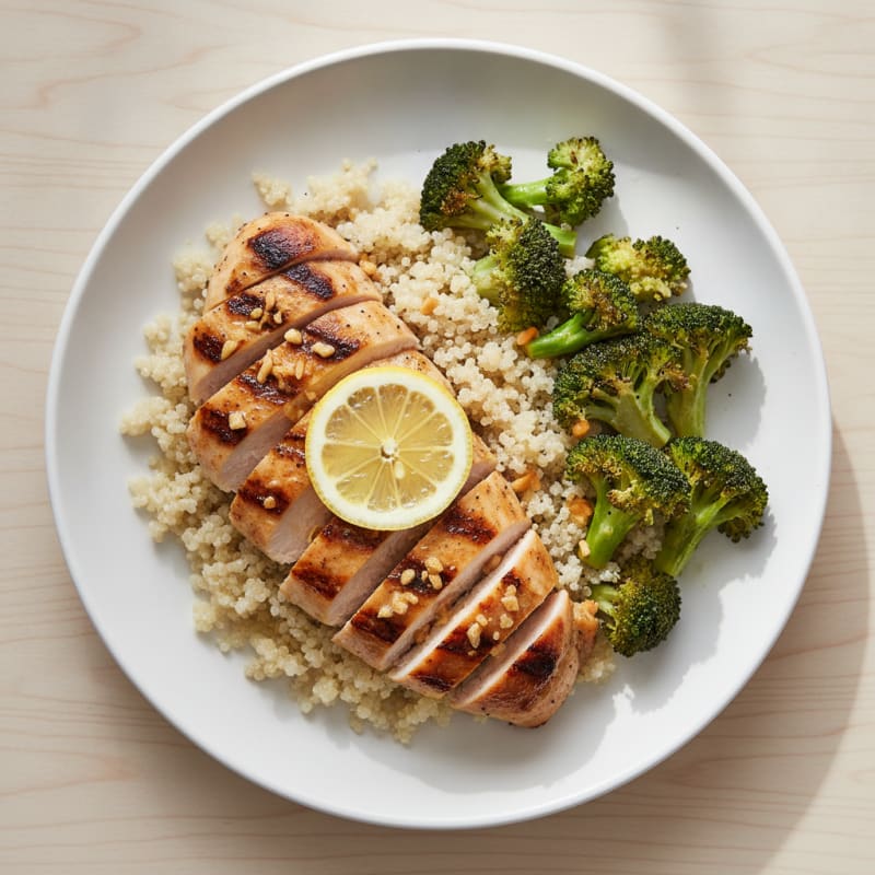 Grilled Chicken Breast with Quinoa and Roasted Broccoli