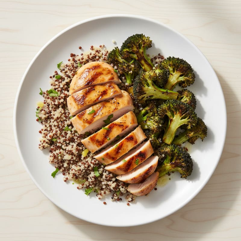 Grilled Chicken Breast with Quinoa and Roasted Broccoli