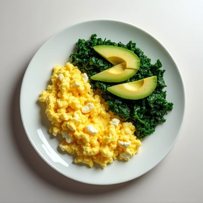Scrambled Eggs with Cottage Cheese and Sautéed Spinach