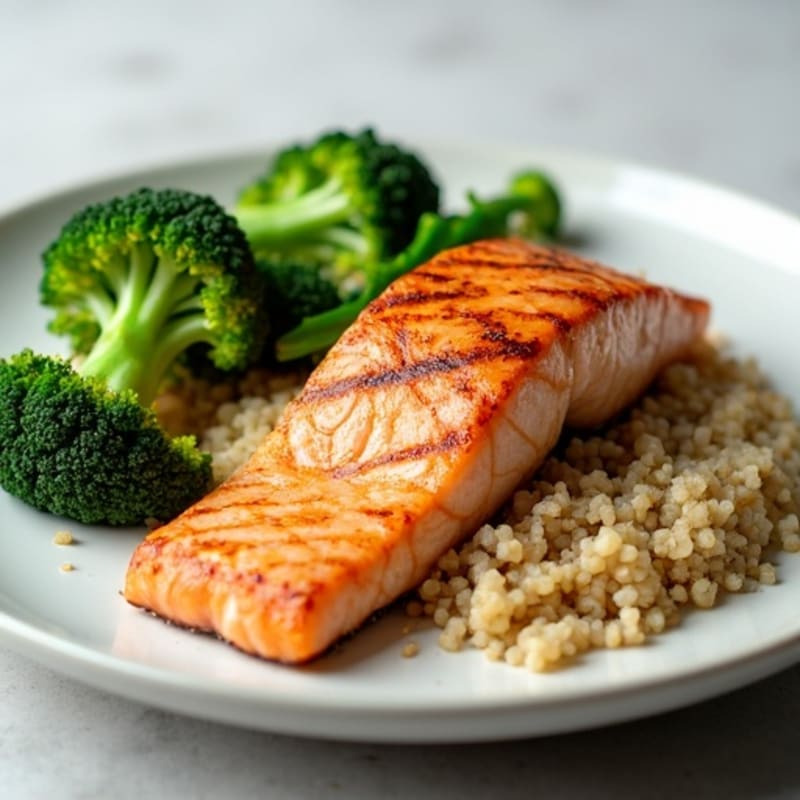 Seared Salmon with Steamed Broccoli and Quinoa