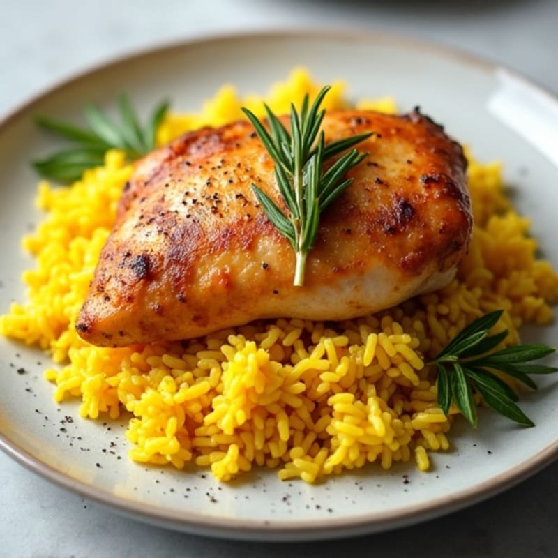 Herb-Roasted Chicken with Fluffy Turmeric Rice