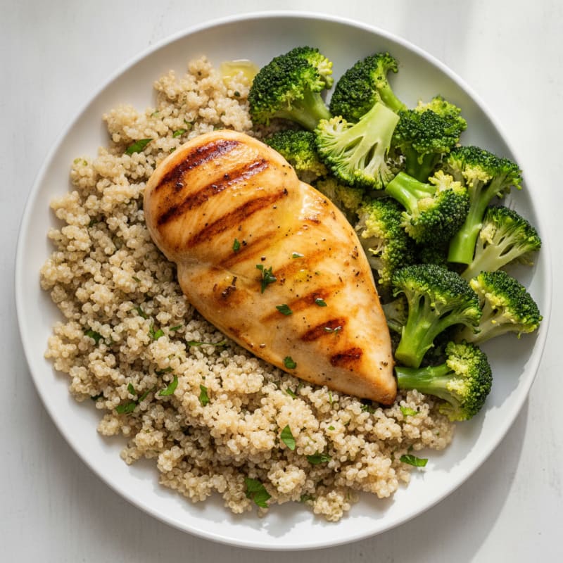 Grilled Chicken Breast with Quinoa and Steamed Broccoli