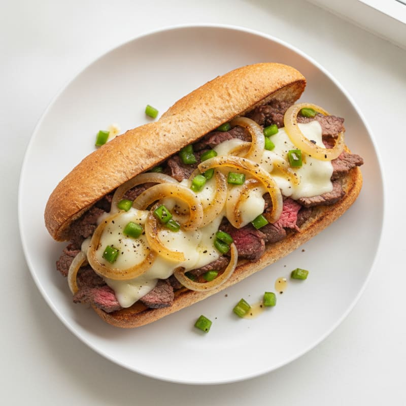 Philly Cheesesteak Sandwich with Caramelized Onions
