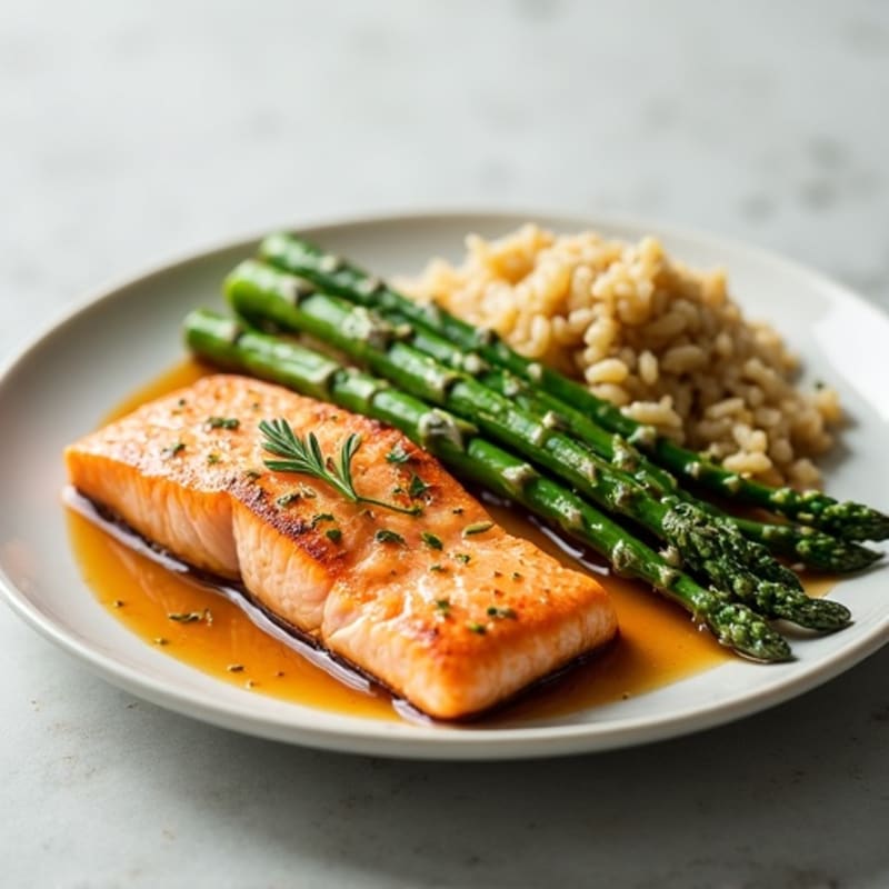 Baked Salmon with Steamed Asparagus and Brown Rice