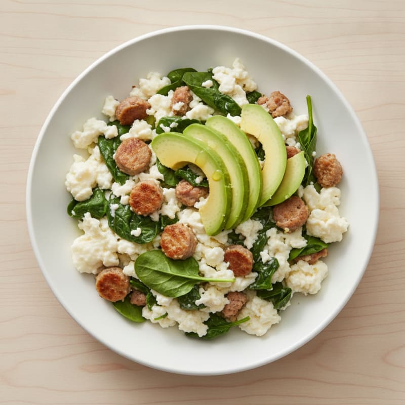 Egg White and Turkey Sausage Scramble with Baby Spinach