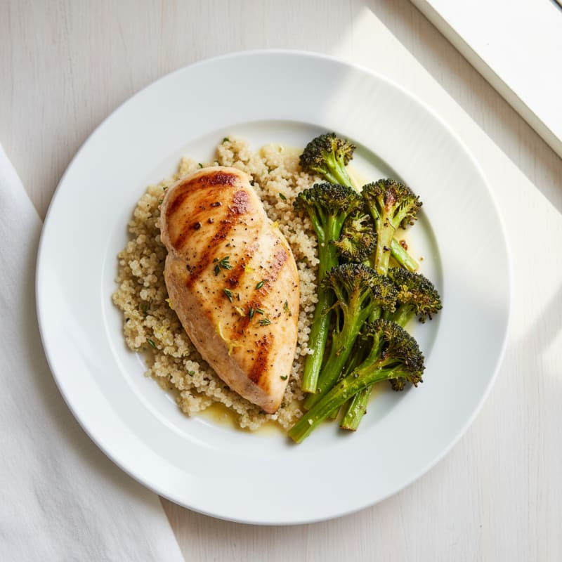 Grilled Chicken Breast with Quinoa and Roasted Broccoli