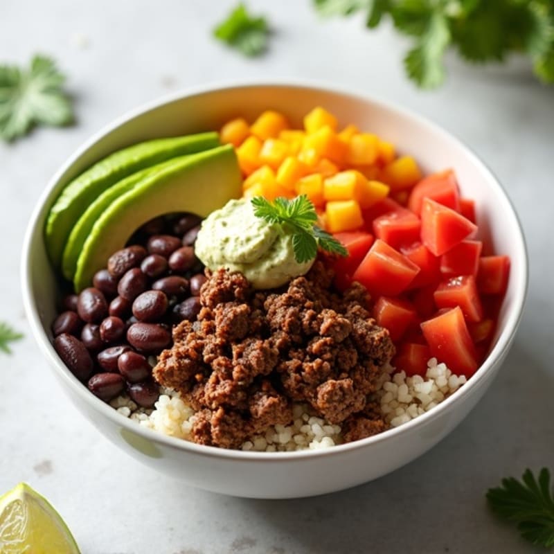 Lean Beef Taco Bowl with Roasted Peppers and Black Beans