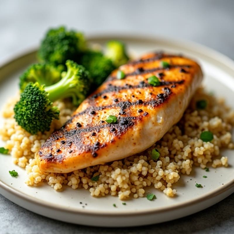 Grilled Chicken Breast with Quinoa and Roasted Broccoli