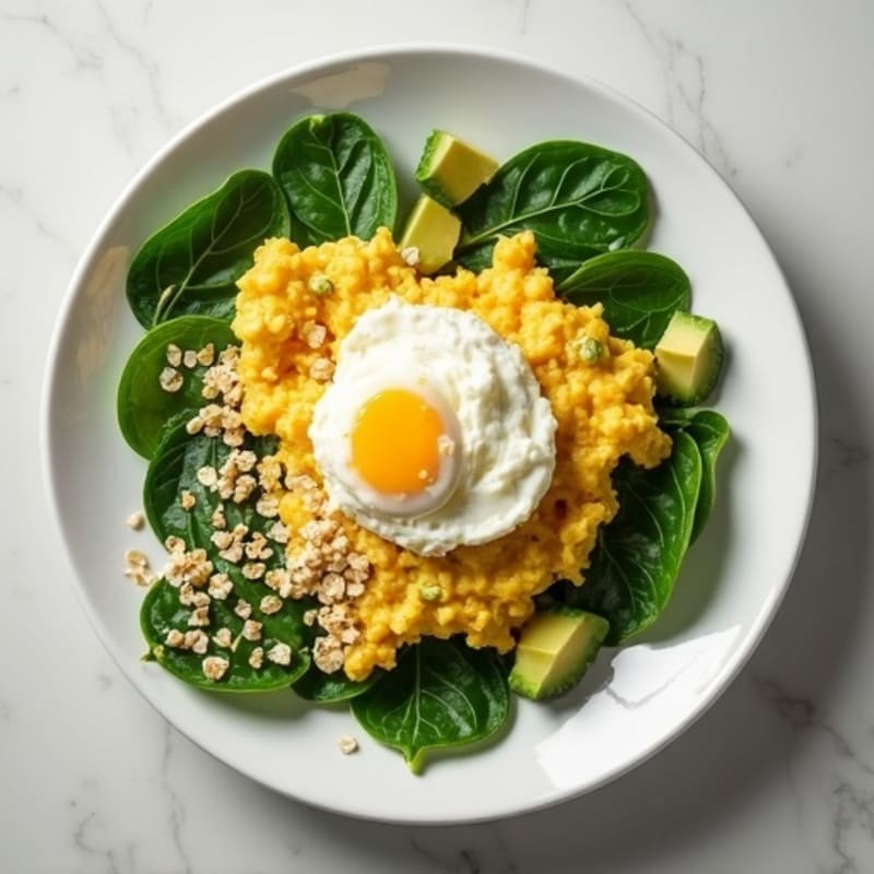Egg White and Spinach Scramble with Cottage Cheese and Oats