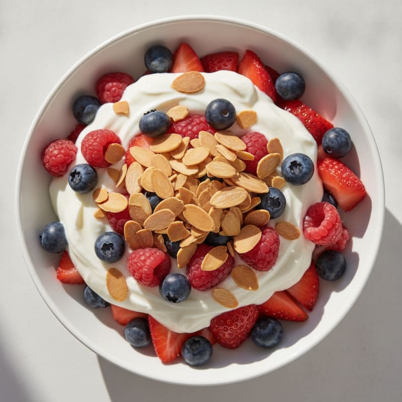 Greek Yogurt Protein Parfait with Mixed Berries and Almonds