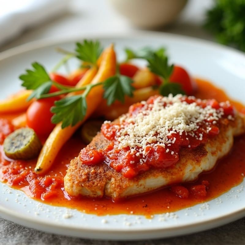 Healthy Crispy Baked Chicken Parmesan with Roasted Vegetables