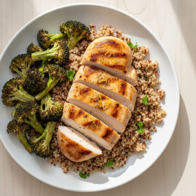 Grilled Chicken Breast with Quinoa and Roasted Broccoli
