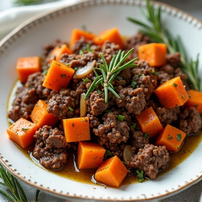 Herb-Seasoned Ground Beef and Roasted Sweet Potato Skillet