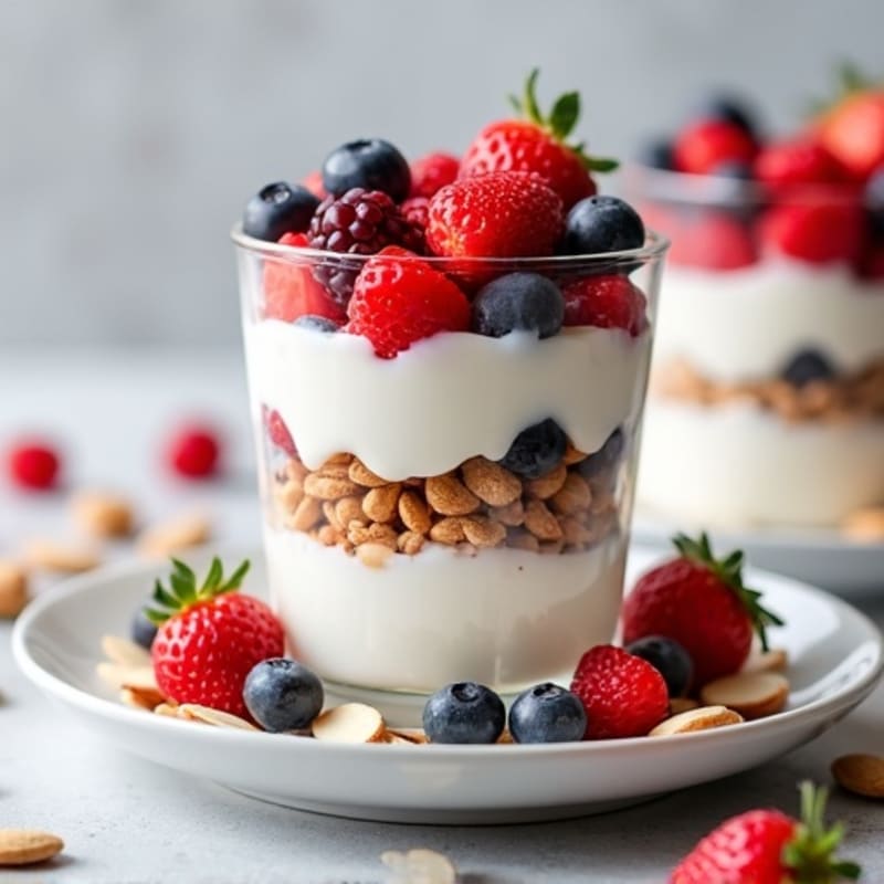 Greek Yogurt Parfait with Mixed Berries and Almond Crunch