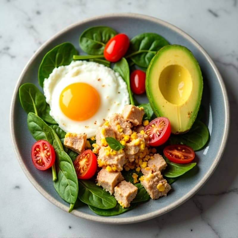 Egg White and Turkey Spinach Scramble with Diced Tomatoes & Avocado