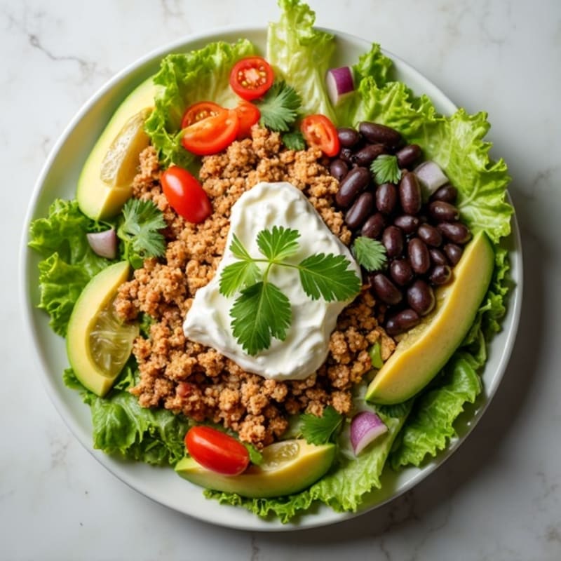 Lean Ground Turkey Taco Salad with Creamy Avocado Dressing