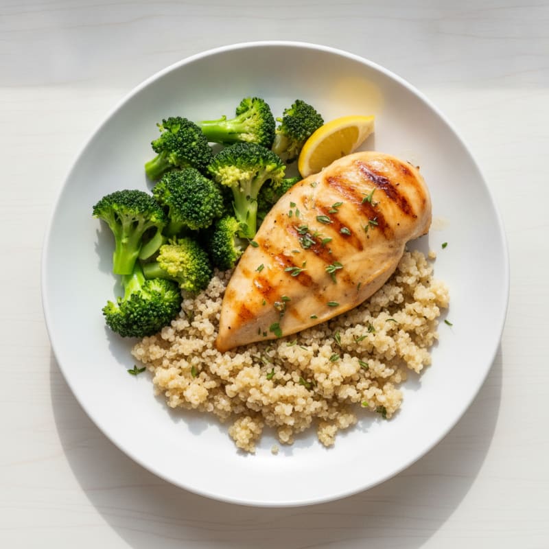 Grilled Chicken Breast with Quinoa and Steamed Broccoli