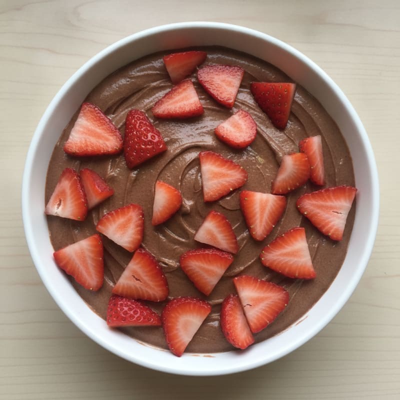 Chocolate Protein Mousse with Sliced Strawberries