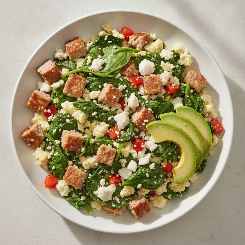 Egg White Spinach Scramble with Turkey Sausage