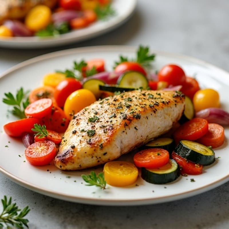 Herb-Crusted Sheet Pan Chicken with Roasted Rainbow Vegetables