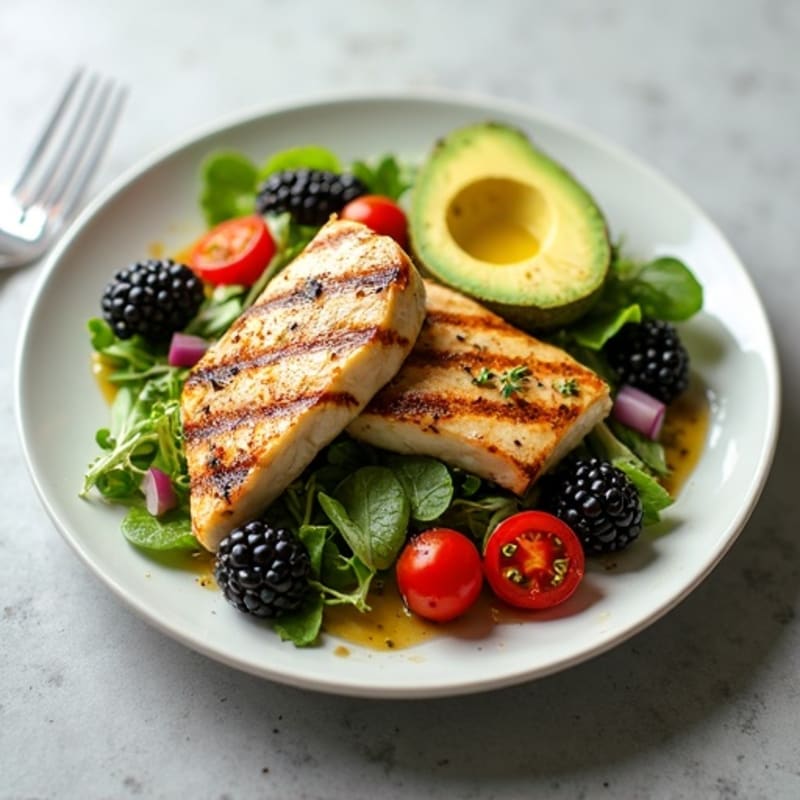 Grilled Swordfish Salad with Avocado and Blackberries