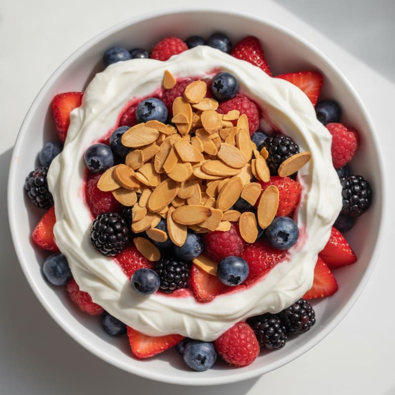 Greek Yogurt Protein Parfait with Mixed Berries and Almonds