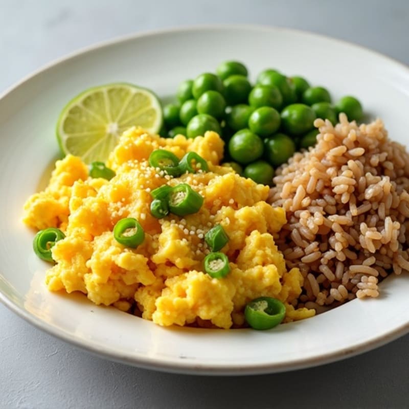 Sesame Soy Scrambled Eggs with Edamame and Brown Rice