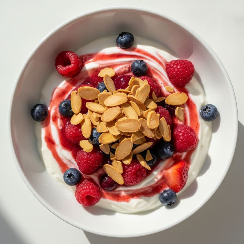 Greek Yogurt Protein Parfait with Mixed Berries and Almonds