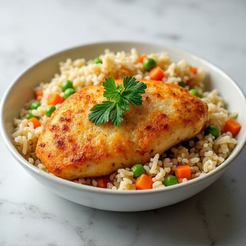 Crispy Lemon Herb Chicken with Fluffy Rice Pilaf