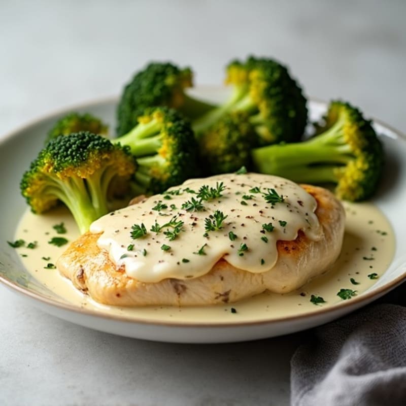 Creamy Garlic Herb Chicken Bake with Roasted Broccoli