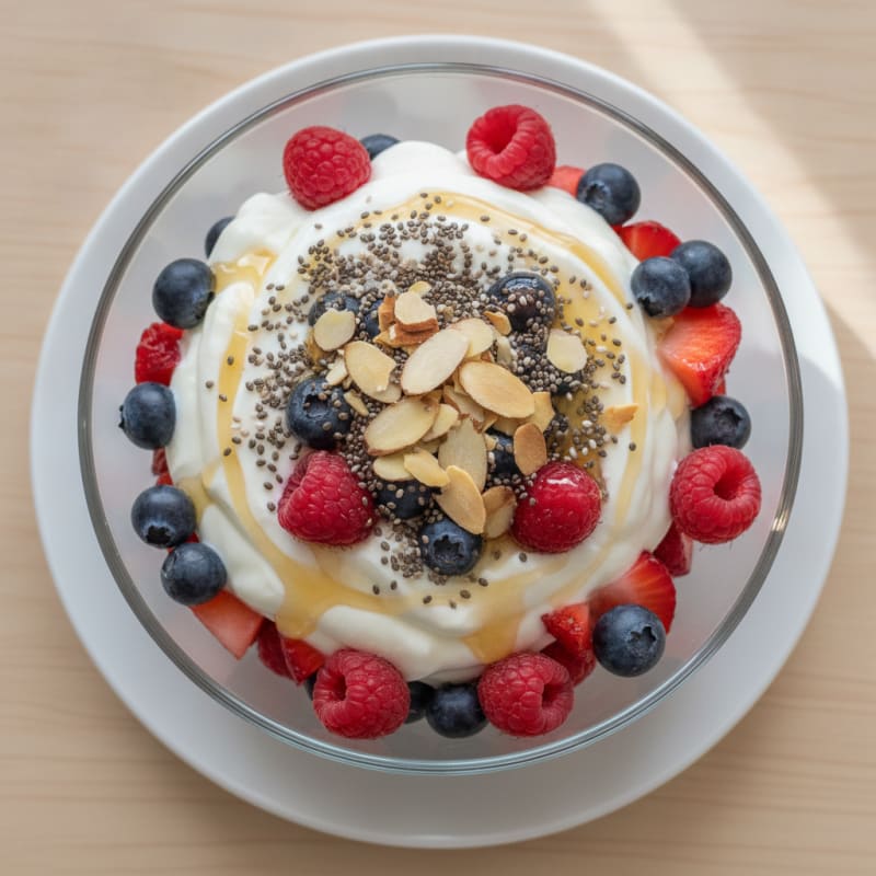 Greek Yogurt Protein Parfait with Mixed Berries and Almonds
