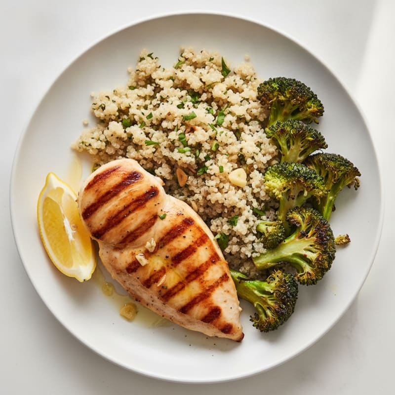 Grilled Chicken Breast with Quinoa and Roasted Broccoli