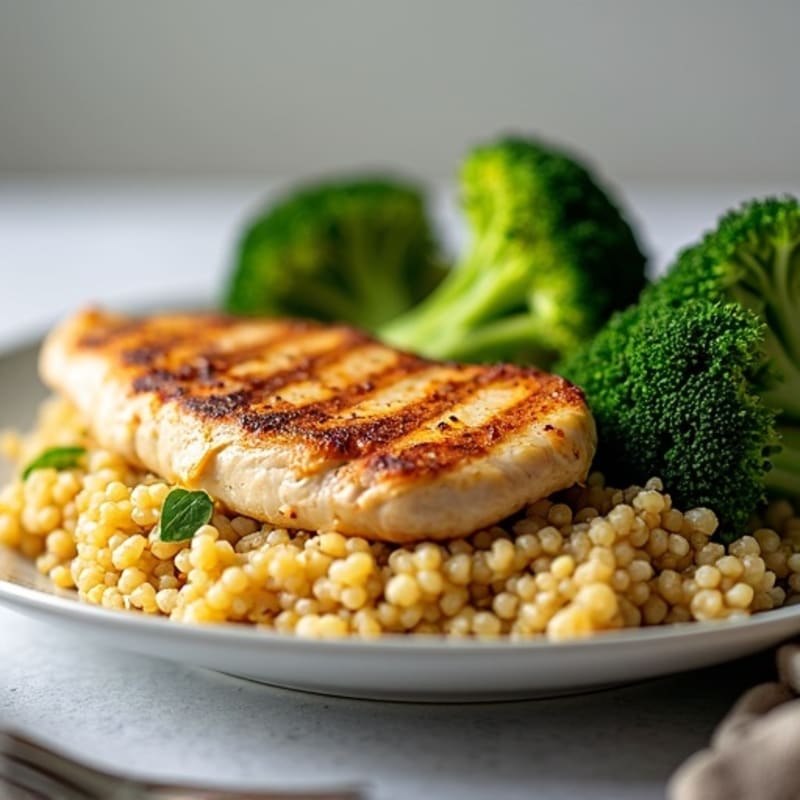 Grilled Chicken Breast with Quinoa and Roasted Broccoli