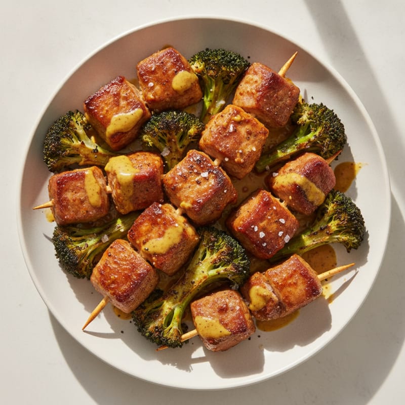 Sweet Chili Lamb Kebabs with Roasted Broccoli