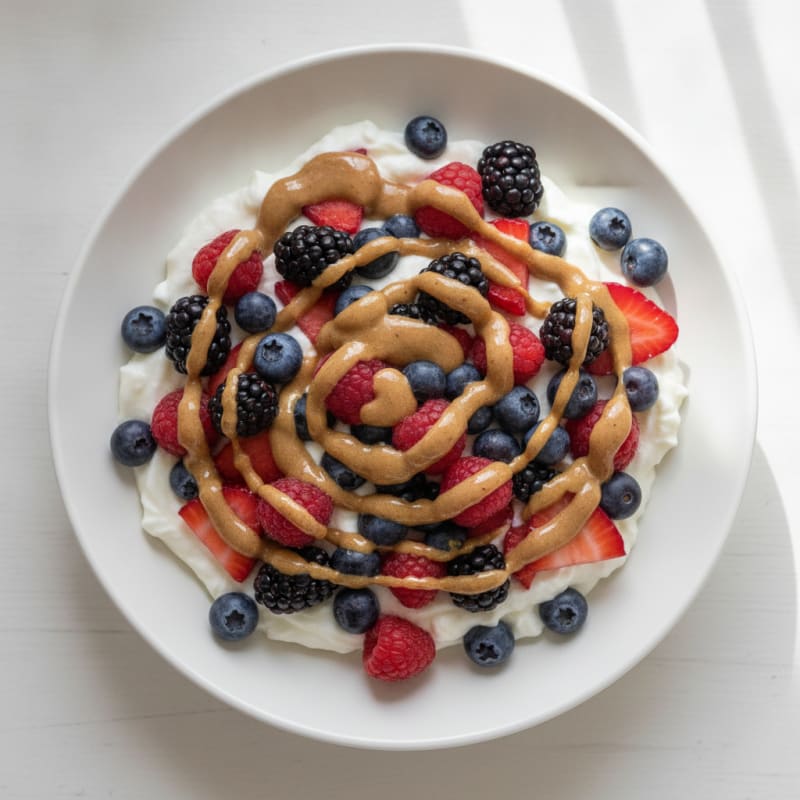 Greek Yogurt Protein Parfait with Mixed Berries and Almond Butter