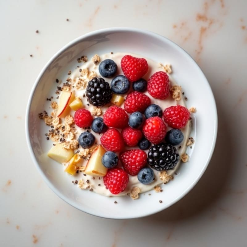 Creamy Skyr Oatmeal with Mixed Berries and Chia Seeds