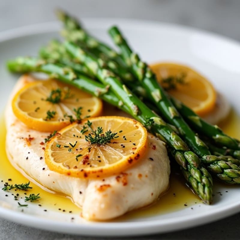 Lemon Garlic Pan-Seared Chicken Breast with Roasted Asparagus