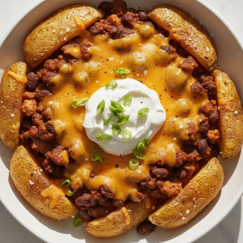 Loaded Chili Cheese Potato Skins