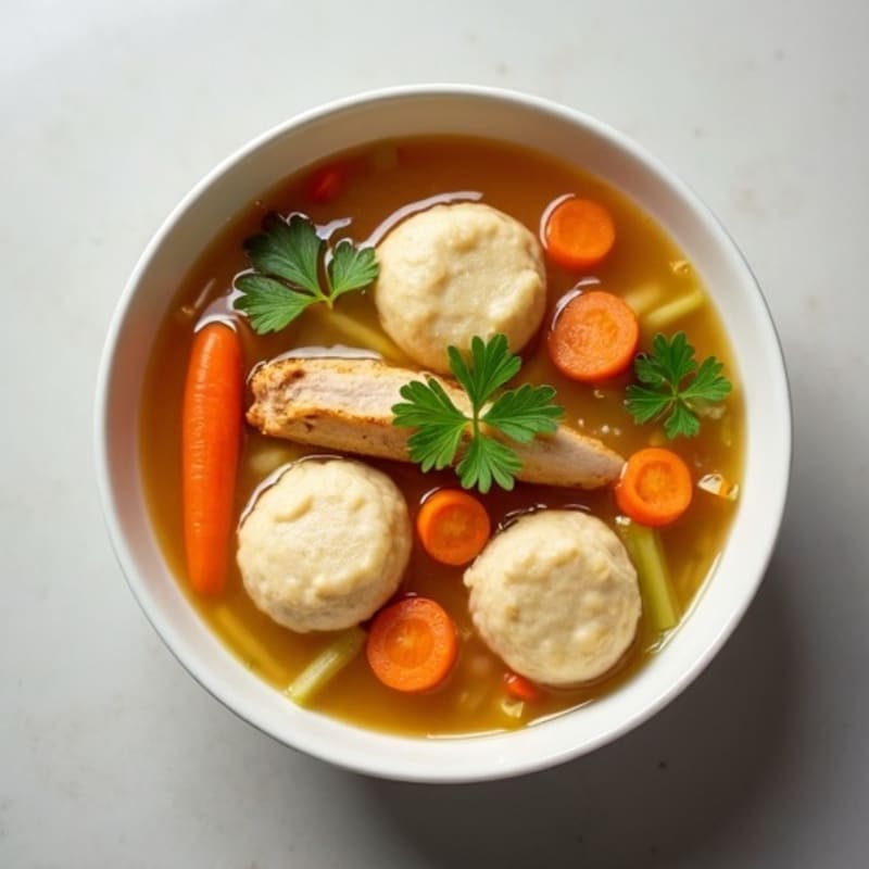 Wholesome Chicken and Vegetable Soup with Fluffy Dumplings