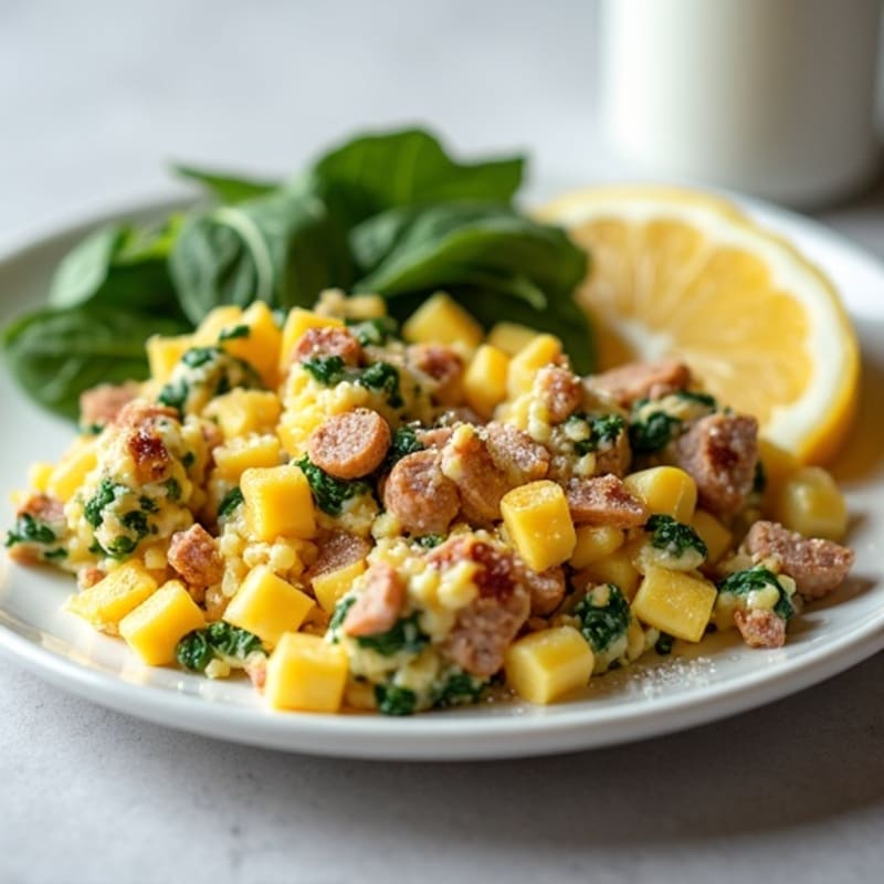 Egg White and Turkey Sausage Scramble with Spinach
