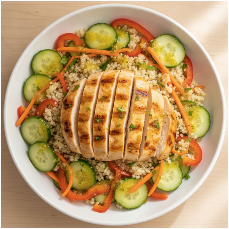 Grilled Chicken Bowl with Quinoa and Crunchy Vegetables