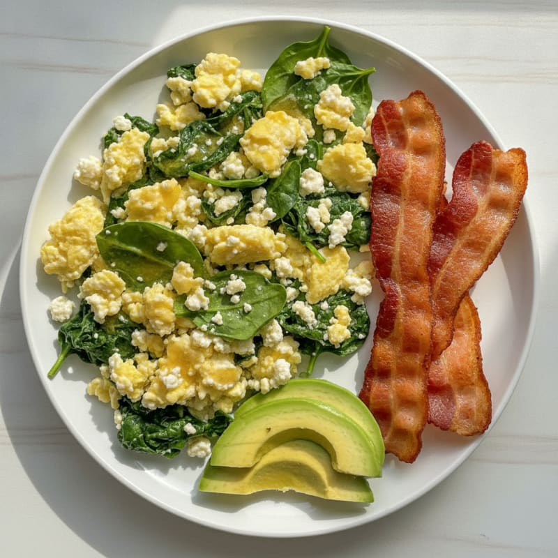 Cottage Cheese Scramble with Spinach and Turkey Bacon