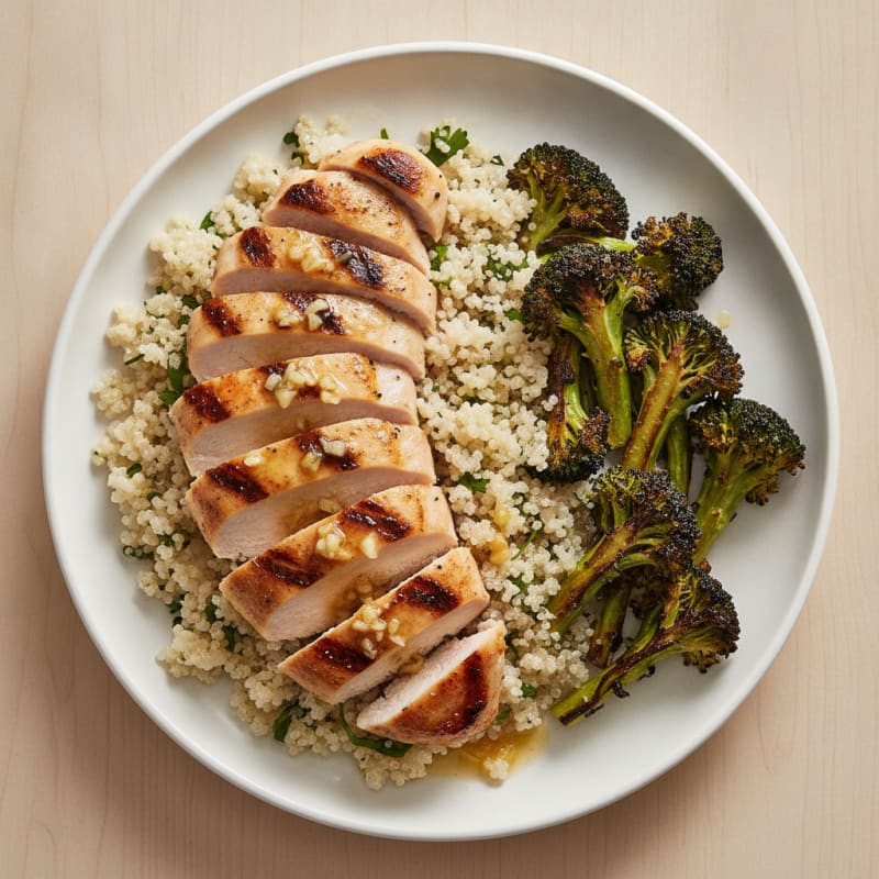 Grilled Chicken Breast with Quinoa and Roasted Broccoli
