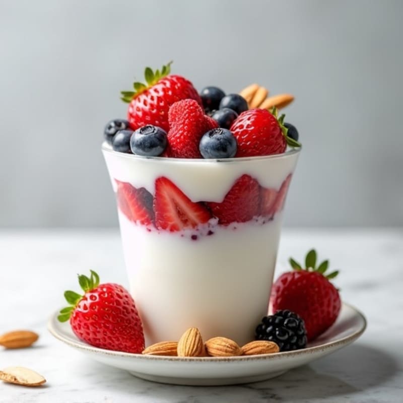 Greek Yogurt Protein Parfait with Mixed Berries and Almonds