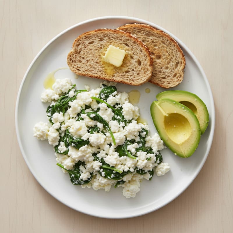 Egg White Spinach Scramble with Cottage Cheese